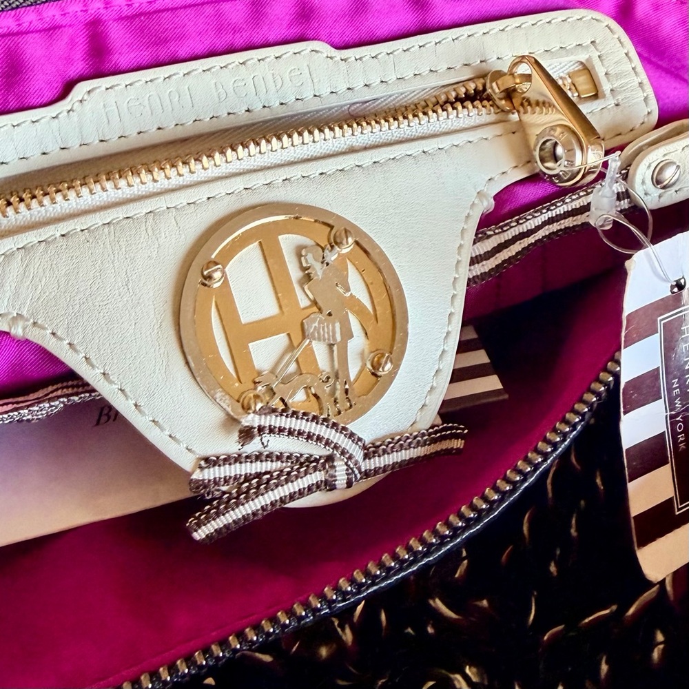 RARE Henri BENDEL No.7 Quilted Leather Shoulder Bag Pop Mix Black Multi Girl Dog - Picture 14 of 16